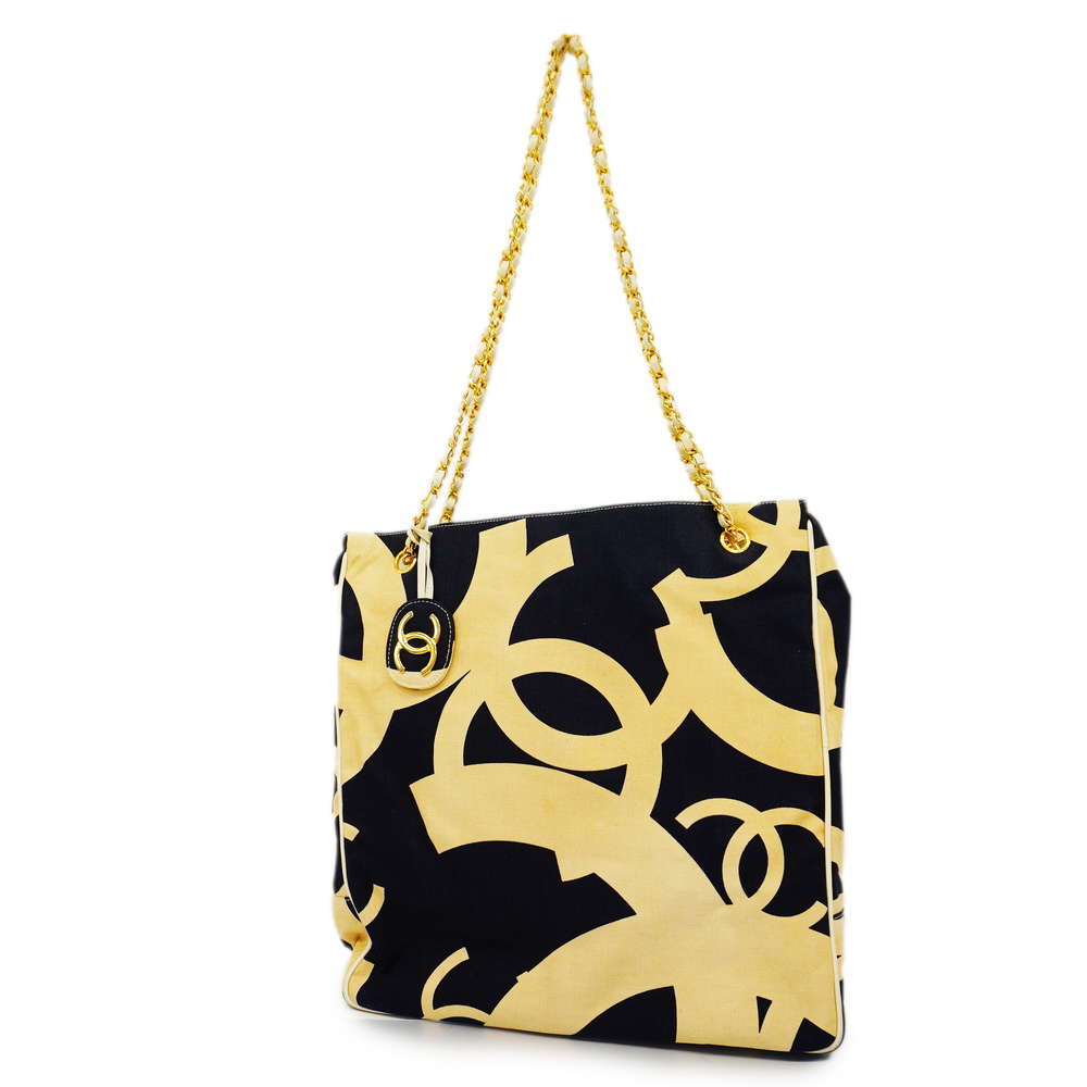 CHANELAuth Chain Shoulder Women's Canvas Shoulder Bag Beige,Navy - Picture 2 of 10